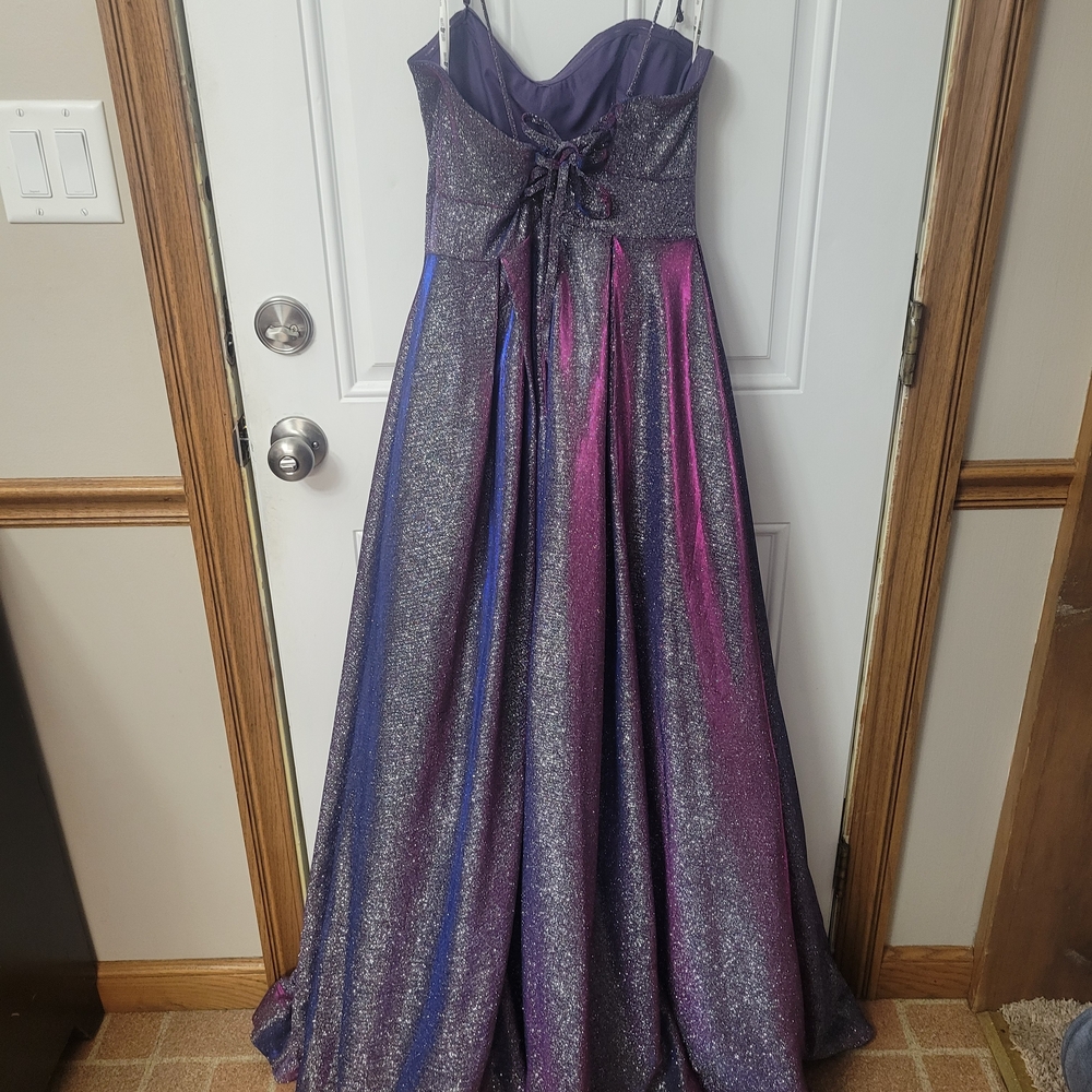 Sparkle Purple and Pink Ombre Prom Dress with Metallic Shine